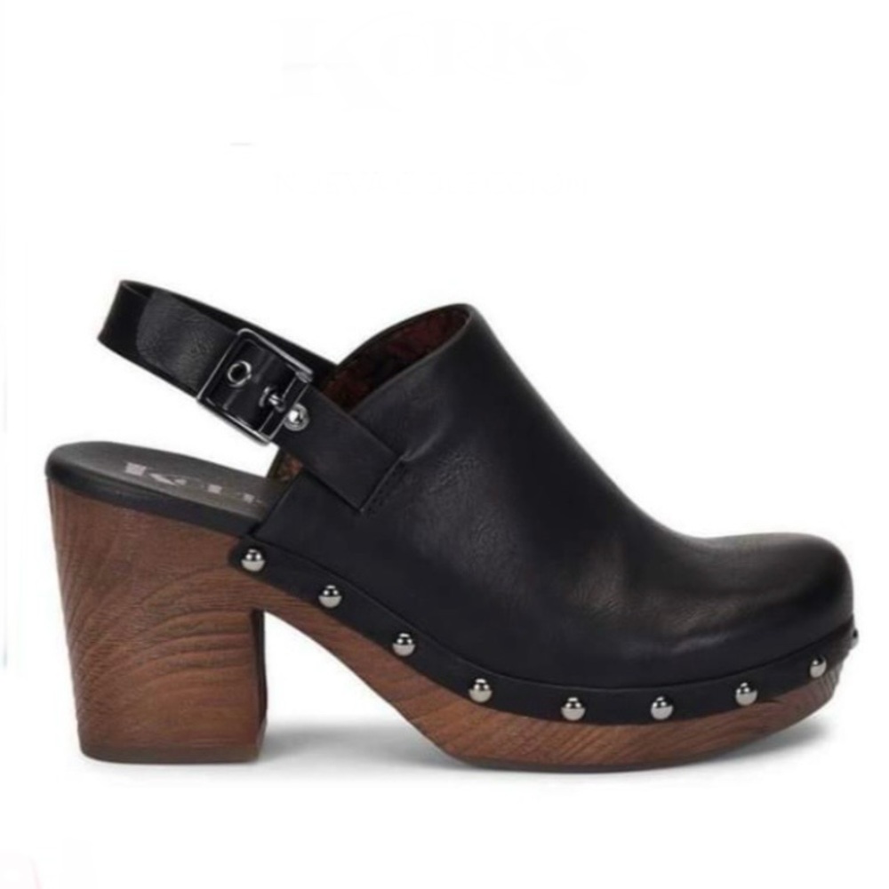 Kork-Ease Korks New Slingback Heel Clogs Black Studded Size 9 Vegan Leather - Picture 2 of 14